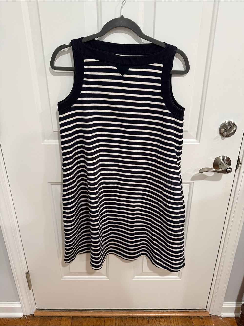 Striped Sleeveless A-Line Dress in Navy and White